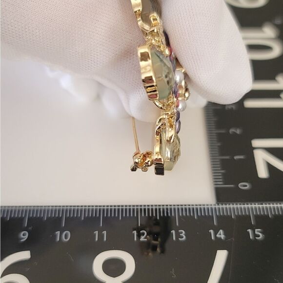 Anne Klein Brooch Gold Tone Faux Pearl Cabachons Multicolor Brooch #507 - Picture 8 of 16